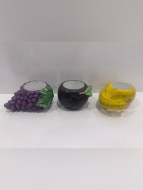 Set of 3 ceramic vintage fruit veg votive candle holders country kitchen motif